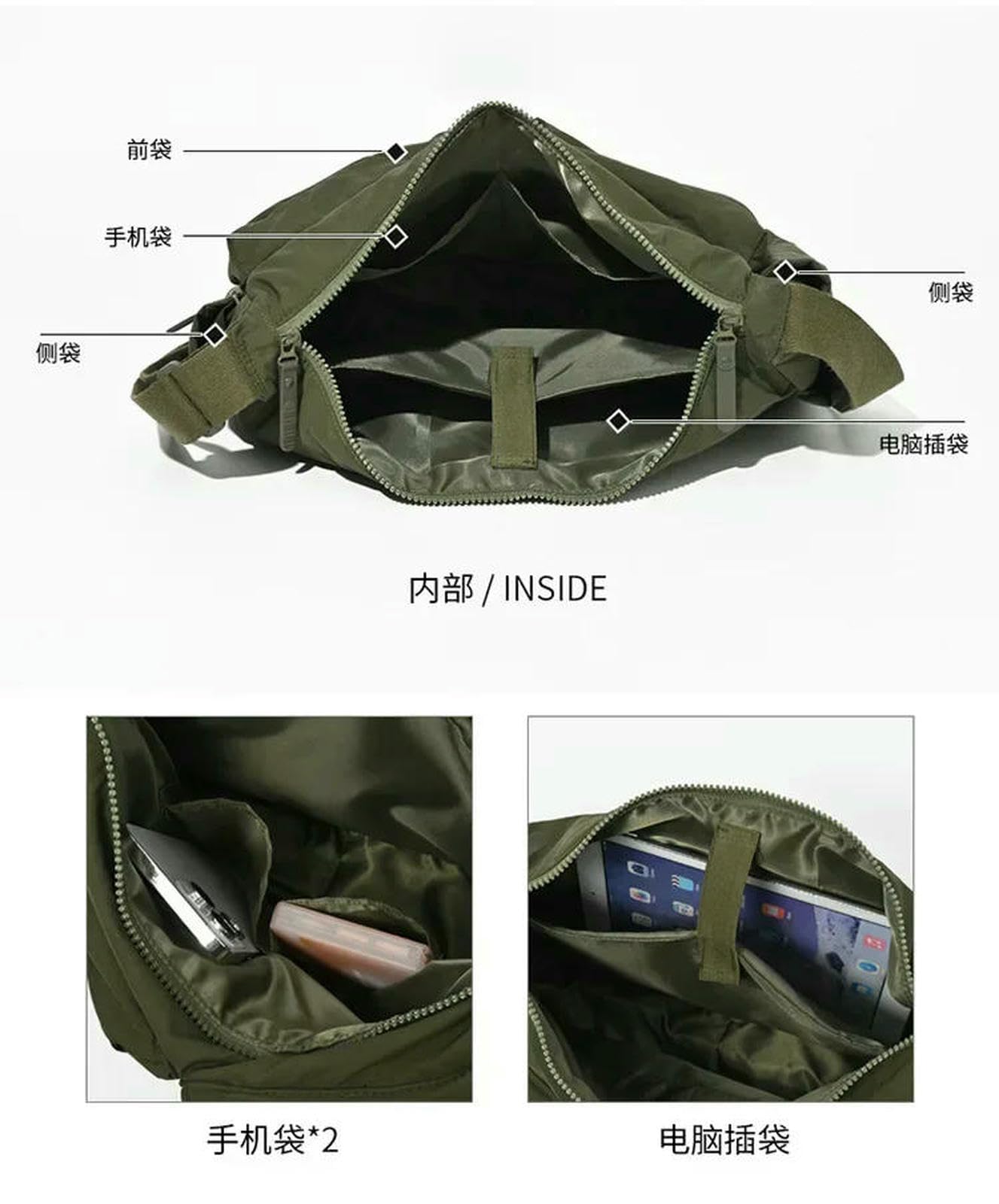 Borsa Donna Borse A Tracolla Multitasche Casual per in Nylon Moda Grandi da Viaggio Shopping Donna-Verde Oliva