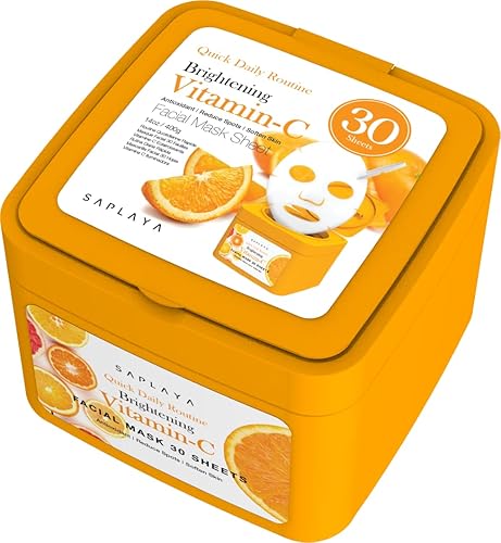 Miniatura 4 de Saplaya 30 hojas de vitamina C iluminadora diaria rápida de rutina diaria, hojas de mascarilla facial de fijación de aloe vera
