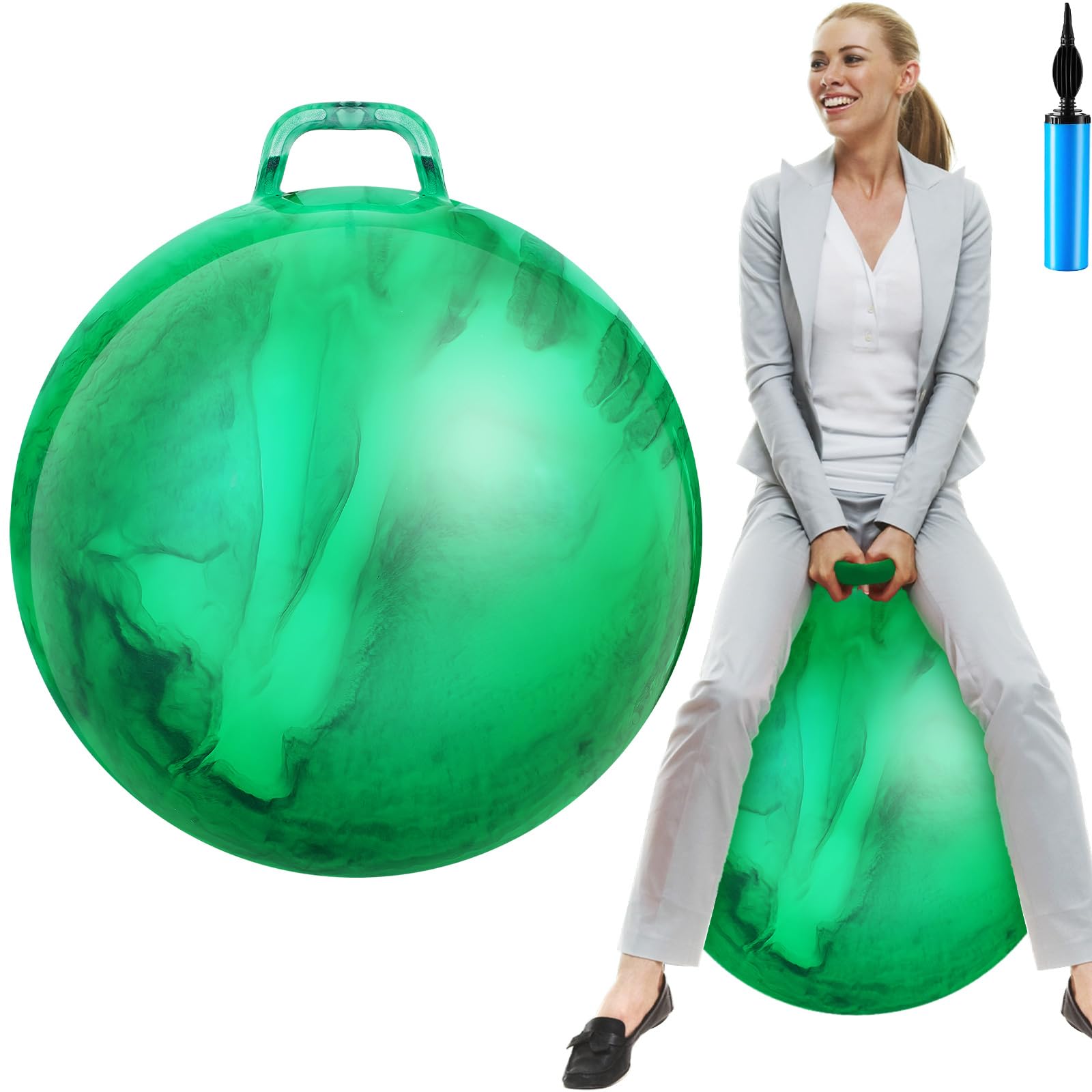 Lewtemi Hopper Ball for Adults, 29 Inch Bouncing Ball Hippity with Handle Rubber Hop, Jumping Hopping Exercise with Air Pump for Outdoors Sports