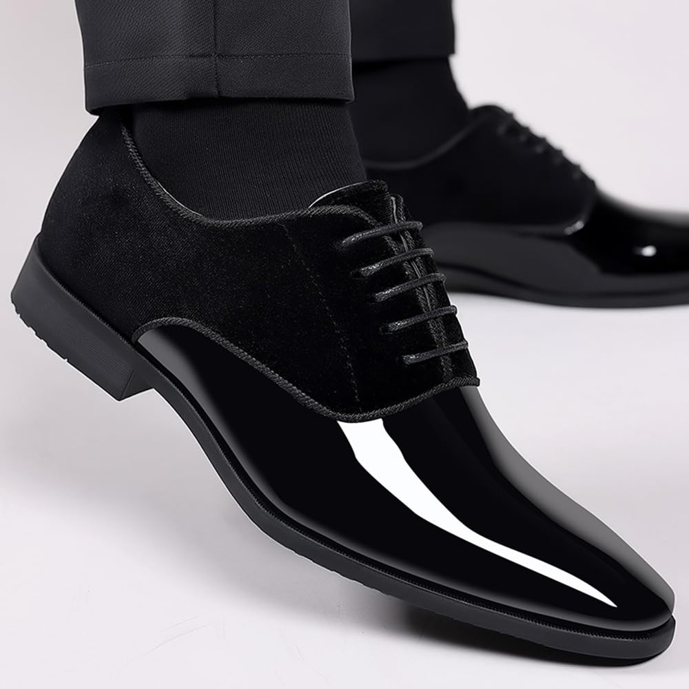 Herren Smoking Lackleder Klassische Samt Schnürschuhe Business Kleid Schuhe