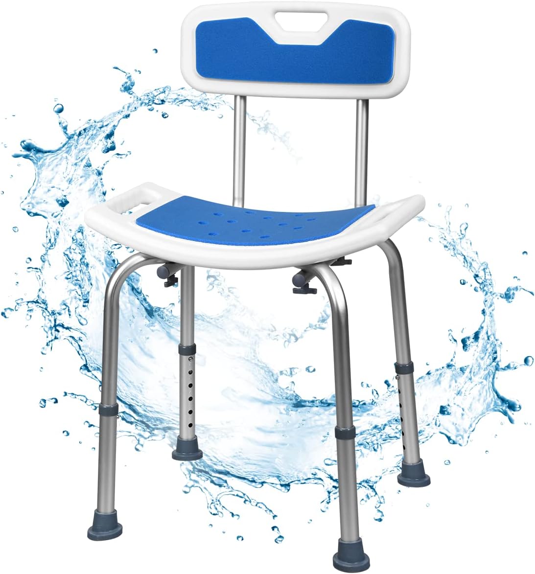 CASART Shower Chair Stool, Anti-Slip Adjustable Bath Chairs with Backrest and Handles, Bathroom Tub Padded Seat Stool for Elderly Disabled Mobility (Chair 51 x 49 x 71-83cm)