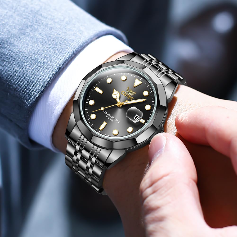 OPK Watches for Men Dress Analog Quartz Watch with Day Mens Business Wrist Watch Luxury Big Face Stainless Steel Waterproof Luminous — view 4