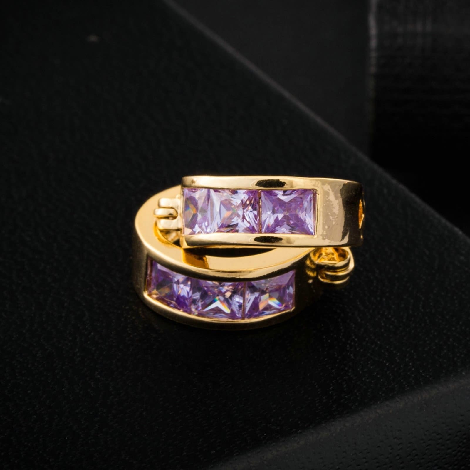 AMDXD Pendientes de mujer de oro 585, clásicos pendientes de aro con amatista lila, corte cuadrado, oro amarillo de 14 quilates, pendientes para mujer, pequeños y auténticos