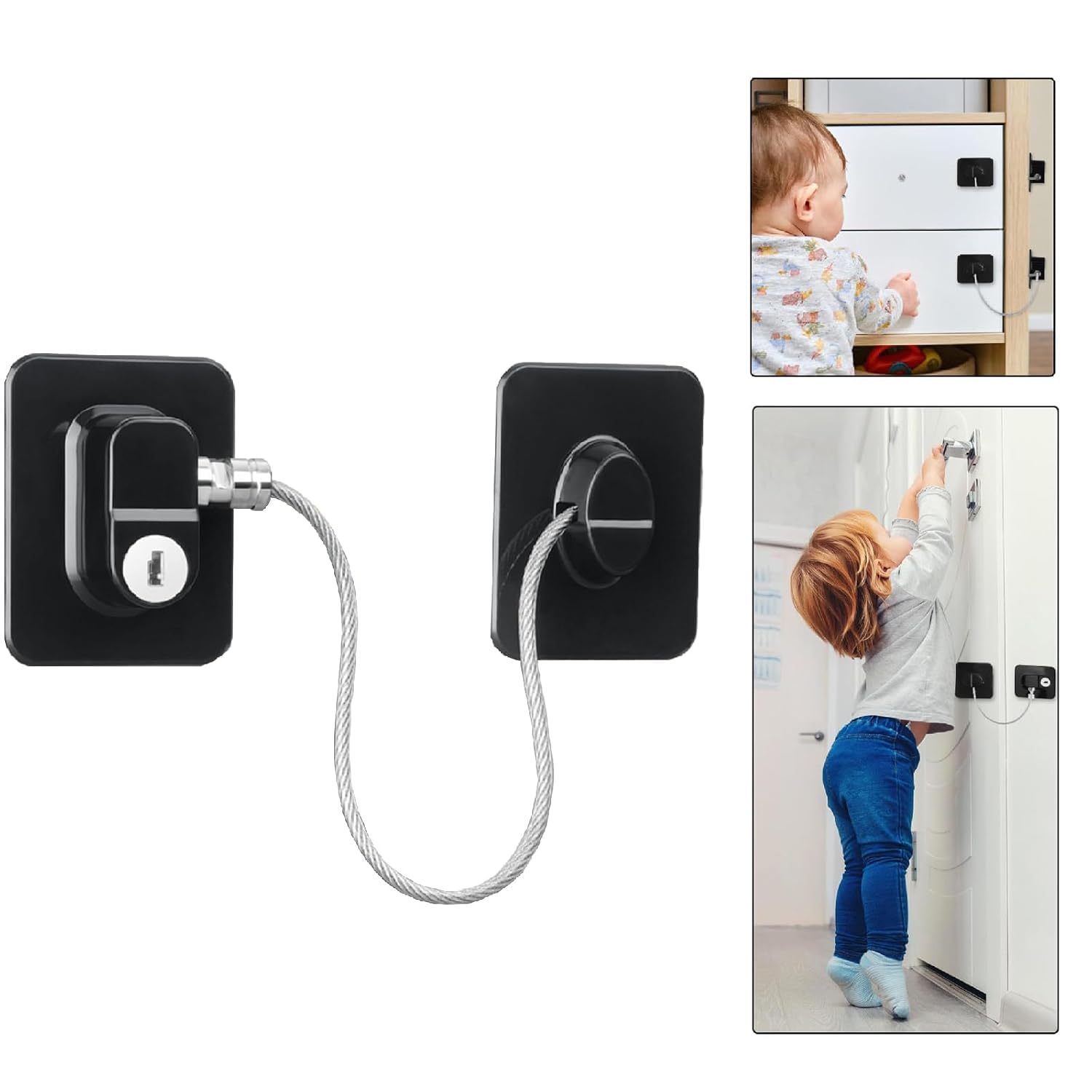VBM Child Safety Device Refrigerator Door Lock with Key and Adhesives, Cabinet Restrictor Cable for Baby and Toddler, Lock for Cupboards, Drawers, Fridge, Wardrobe 1