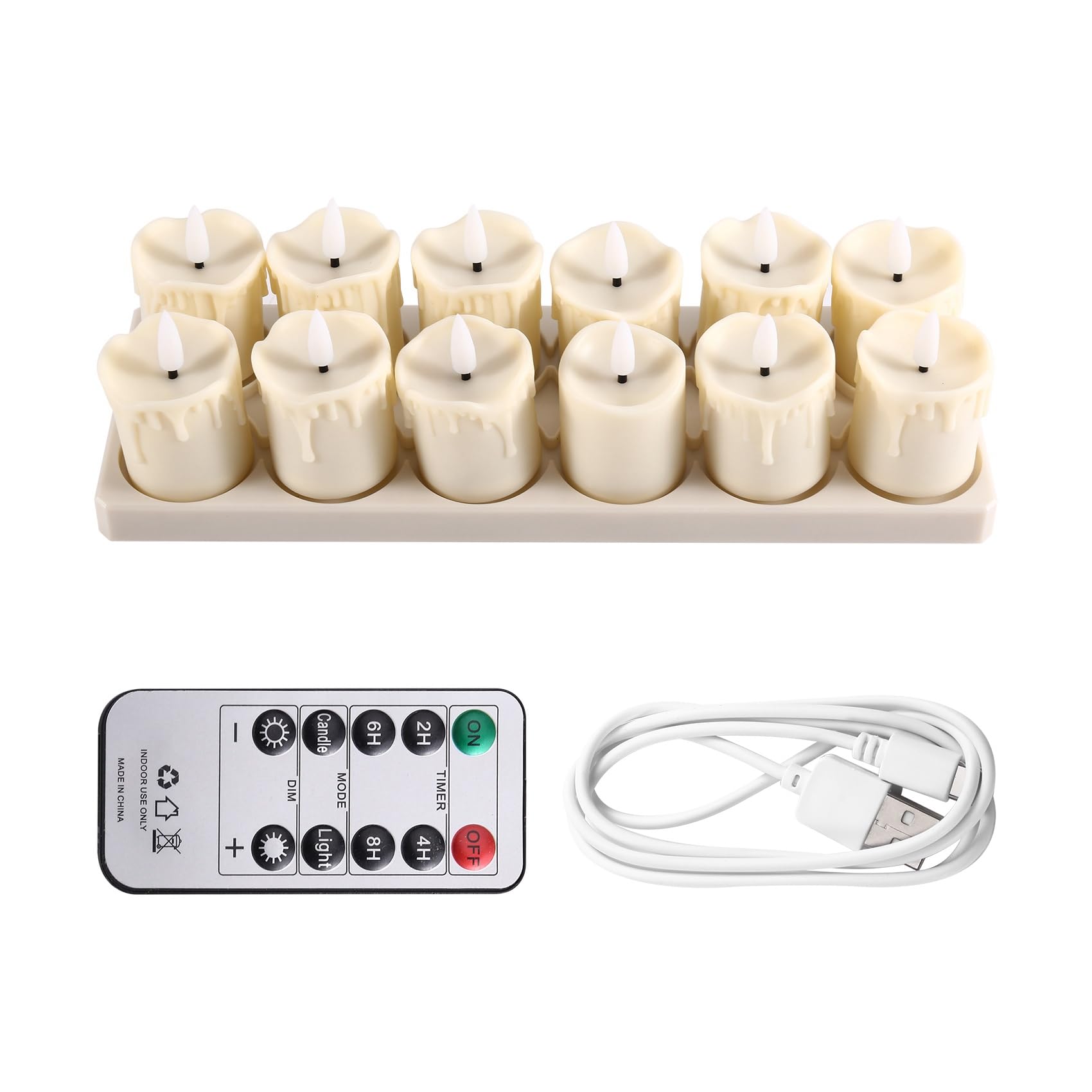 UDSKNV[KSL Flameless LED Tea Lights Rechargeable with Remote Control and Timer, 12pcs Candles Flickering Charging Base and USB Cable