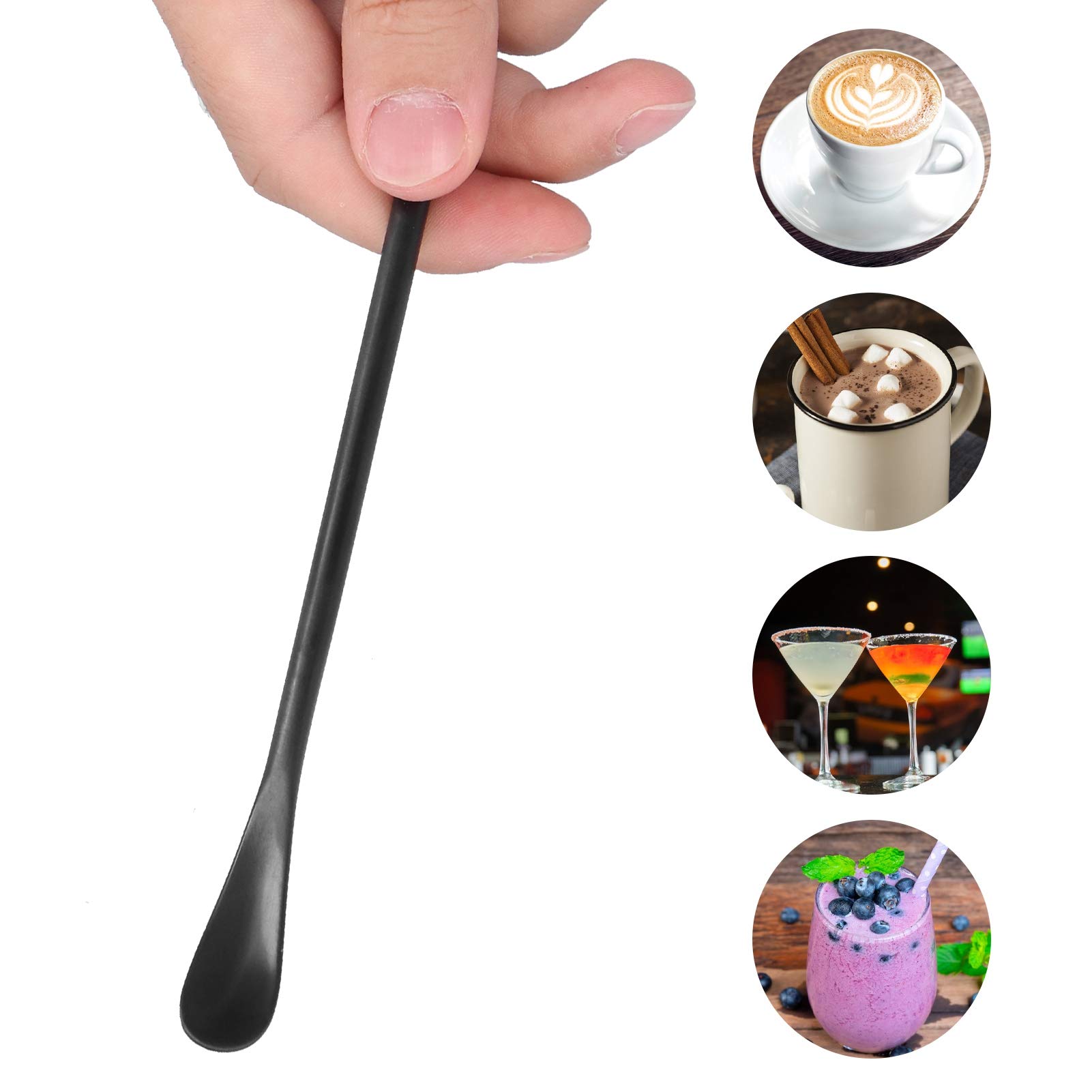 Cuchara De Mango Largo, Agitadores De Café Negro Mate, Cuchara De Té Helado De Acero Inoxidable, Cucharas De Café para Leche, Té, Mezcla, Cóctel, Agitación De Café