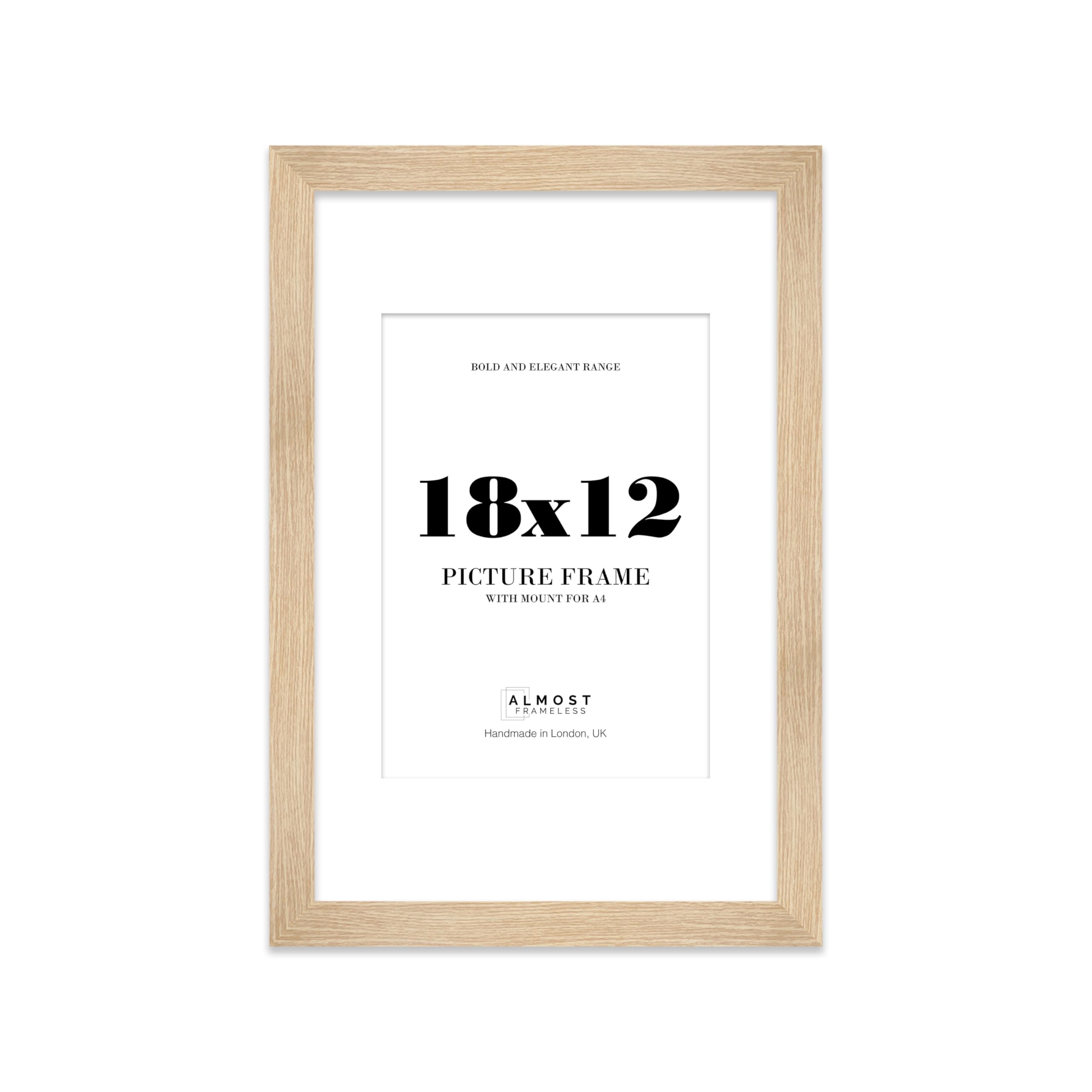 18x12 Oak Frame With Mount for A4 Pictures 28mm Edge Portrait and Landscape Display with Wall Hooks, 1 Pack