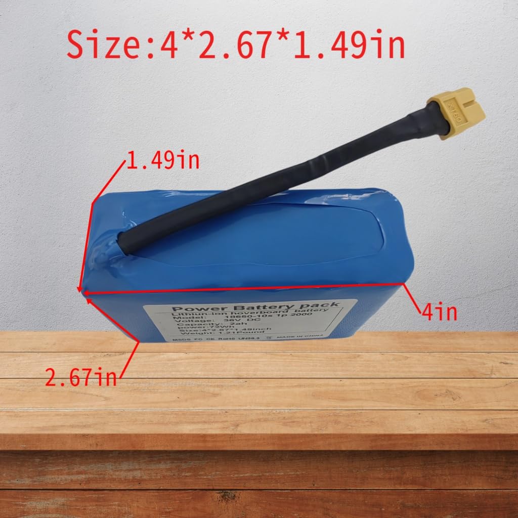 36V Hoverboard Battery Replacement Pack - Rechargeable 10S1P Li-ion Battery (72Wh, 36V DC)