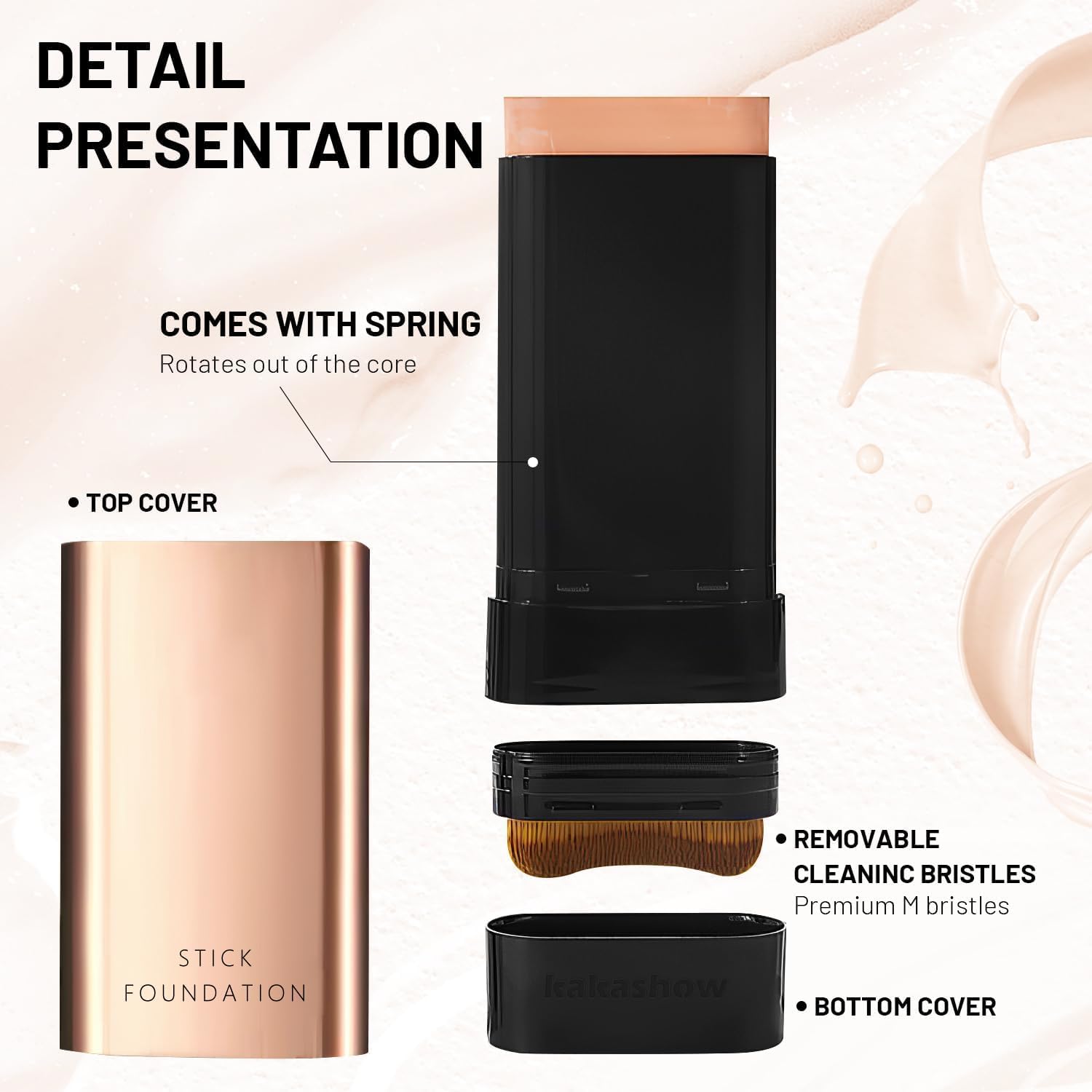 CARTZILLA 2 in 1 Korean Anti-Wrinkle Foudation Stick, Flawless Eraser Foundation with Brush, Multi-Use Waterproof Traceless Long-Lasting Repair, Double Head Face Make Up,Foundation with Brush 4