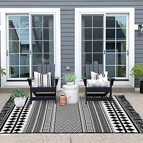 Iohouze Black Boho Area Rug - 4'X6' Cotton Woven Indoor Outdoor Doormat, Black White Runners For Hallways, Machine Washable Runner Rug For Kitchen Bedroom Living Room Laundry Entryway #TOP2