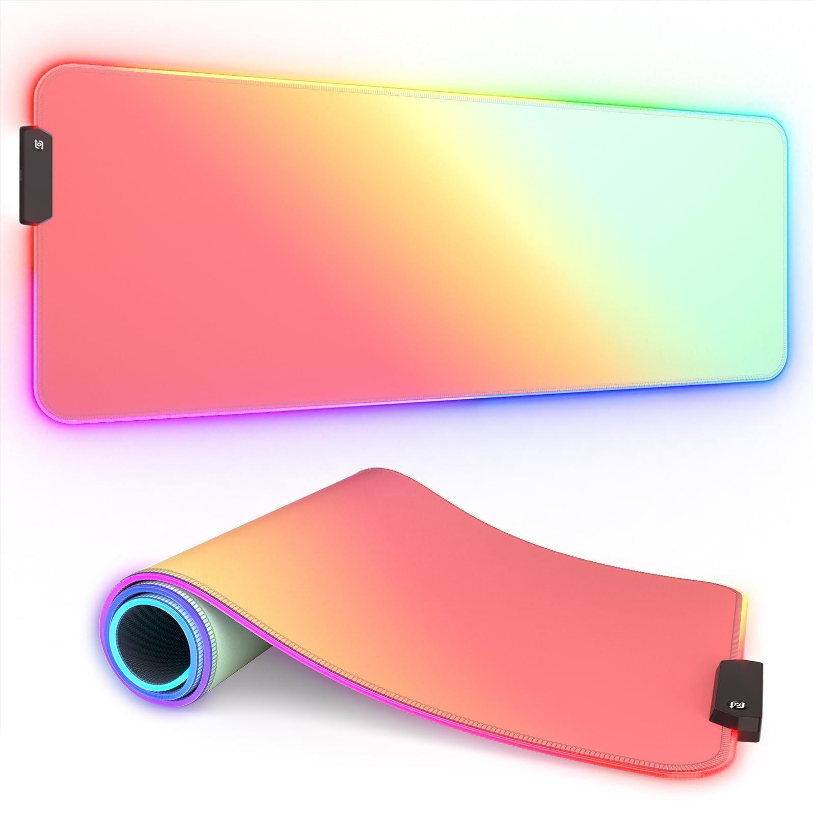 ITNRSIIET RGB Gaming Mouse Pad Full Desk XL Extended Large Gaming Mousepad 12 Lighting Modes, 30% Thicker, Big LED Desk Mat for Keyboard Men Gamers Esport Pros, 32" x 12",Gradual Orange Green