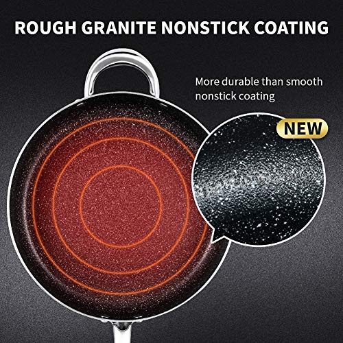 SKY LIGHT Frying Pan with Lid, Deep Saute Pan 5Qt / 11-inch Stone-Derived Nonstick Coating, Stainless Steel Handle Cooking Pan, Induction Compatible, Oven Safe & Dishwasher Safe