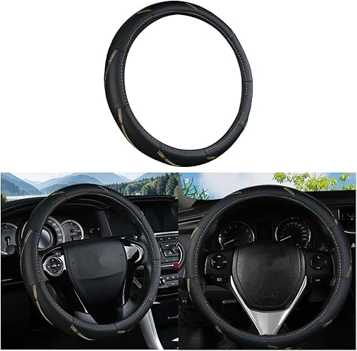 Miniatura 7 de Funda de cuero para volante de automóvil, universal de 15 pulgadas para automóvil, camión, SUV, antideslizante y transpirable, diseño de estilo