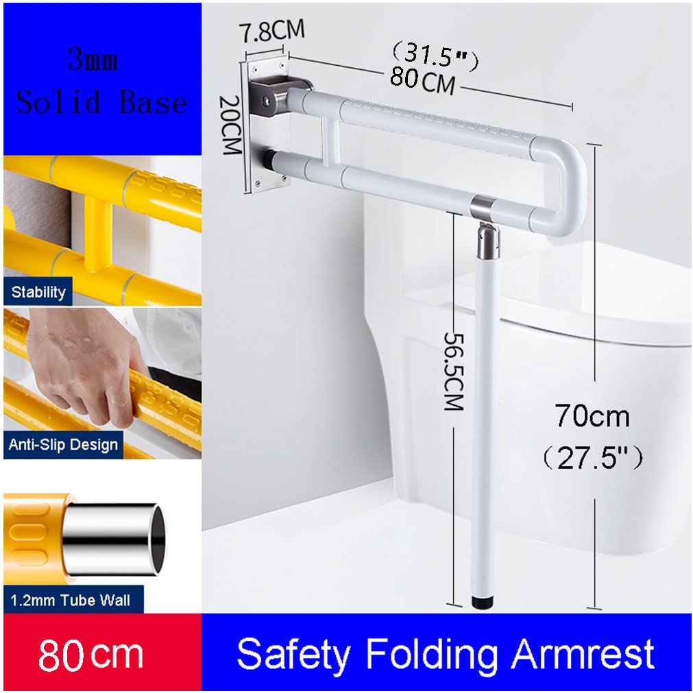 Tirador plegable de pared para baño de 80 cm, para personas mayores con discapacidad (80 cm, blanco)