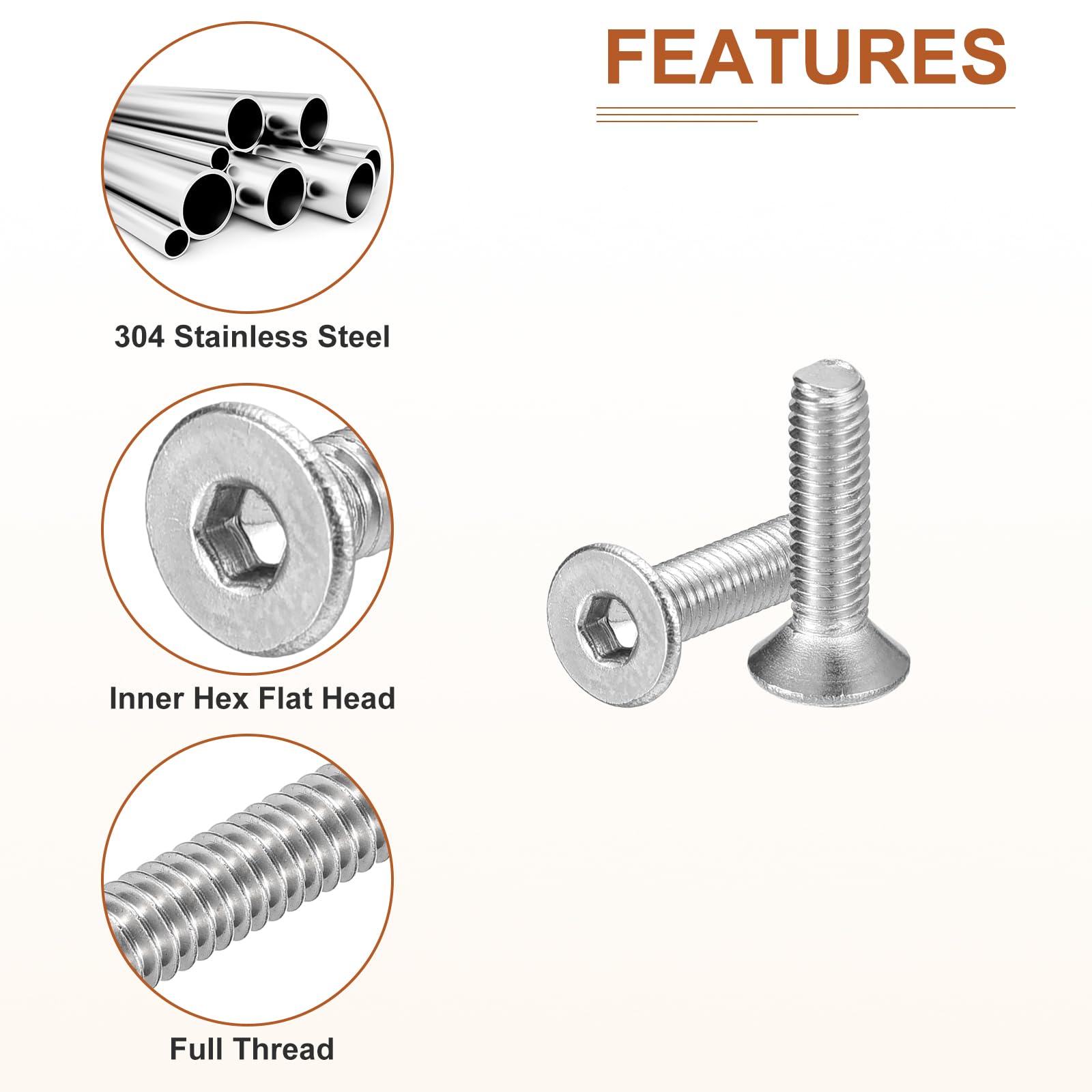 DTGN M3-0.5 x 12mm Flat Head Socket Cap Screws, 100 Pack 304 Stainless Steel Hex Socket Flat Head Screws, Full Thread - Image 4