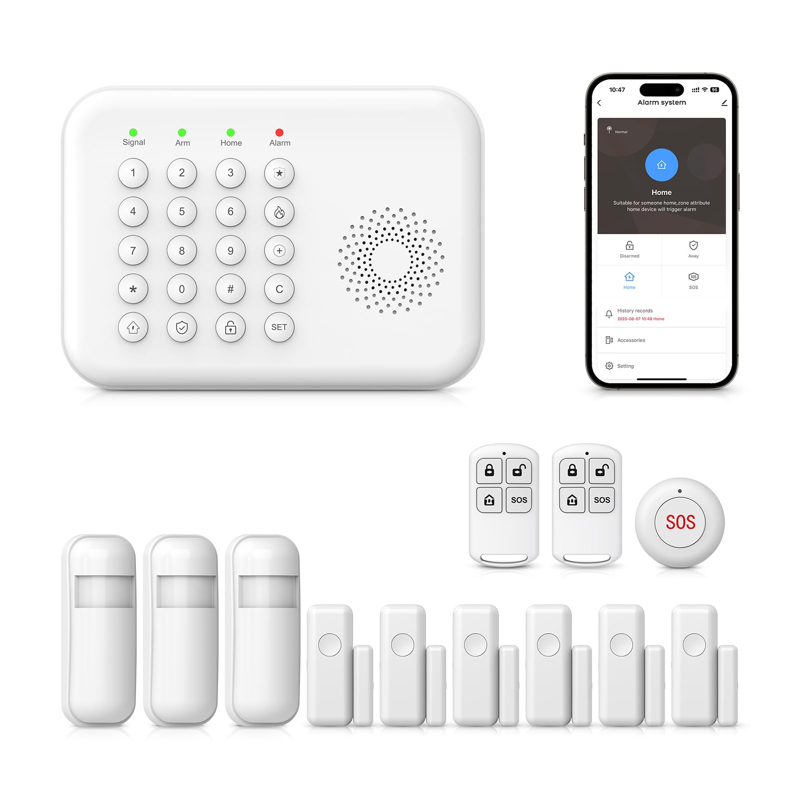 4G + WiFi Alarme Maison sans Fil Intelligent, 13 Pièces, Systèmes Sécurité pour la Maison avec APP, Capteurs de Fenêtre et de Porte, Détecteur de Mouvement, Télécommande, Compatible avec Alexa