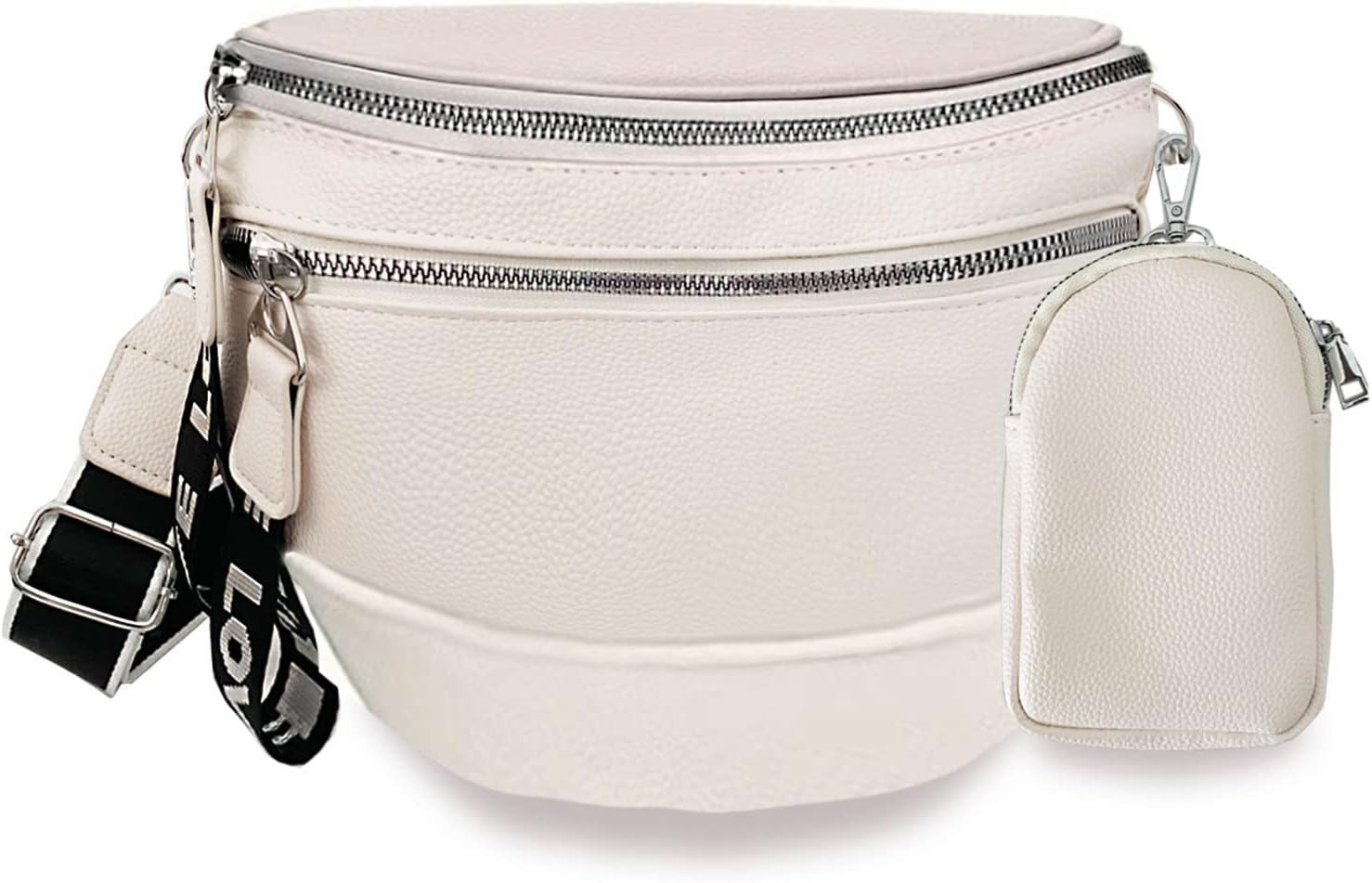 ehsbuyLarge Bumbags for Ladies Vegan Leather Crossbody Bag for Women Zipper Chest Bag Small Shoulder Waist Bag Purse with Coin Purse and Removable Wide Strap for Festival Travel