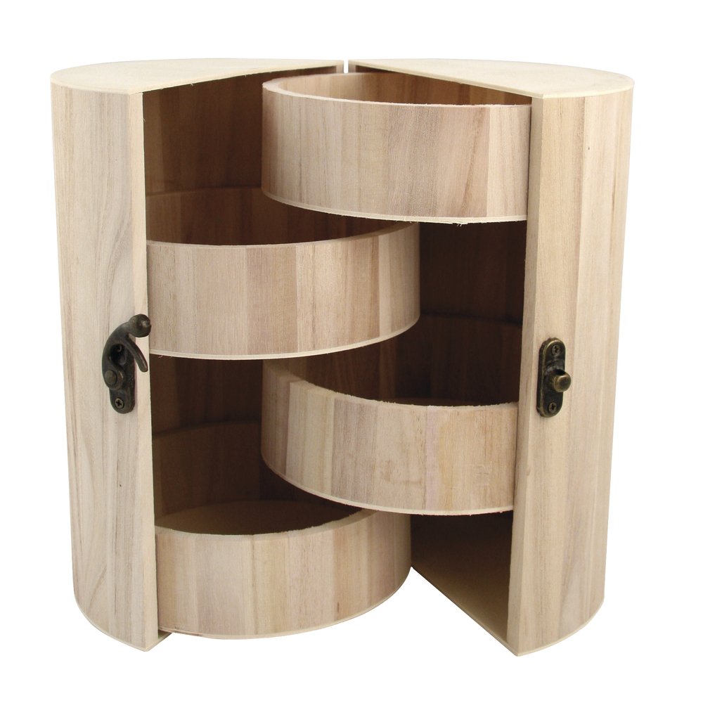 Rayher Colonne à bijoux « Milano » en bois, ø 15cm, hauteur 21cm, pliable, couleur naturelle, 4 compartiments pour bijoux et autres rangements de bijoux, 62407000