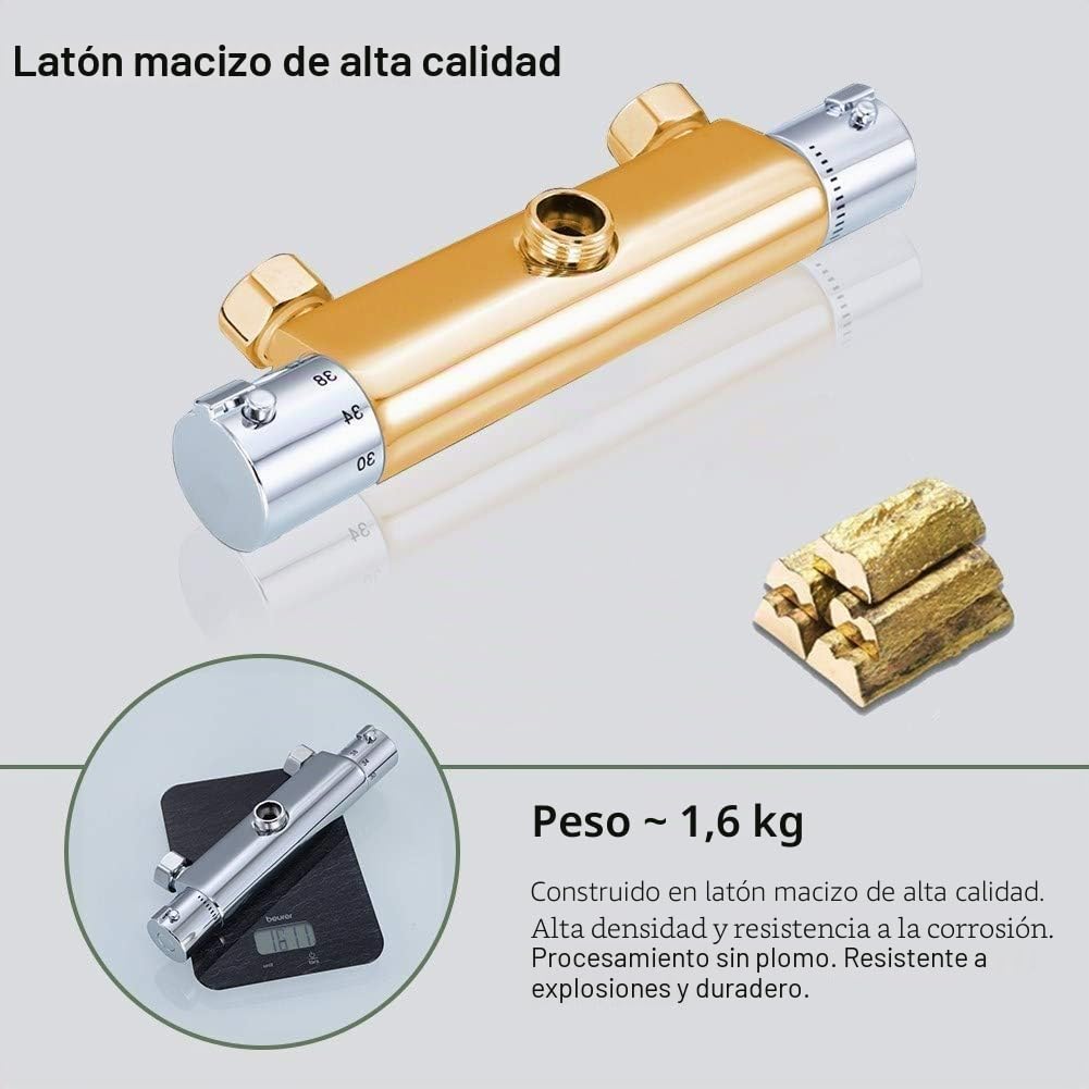 Barra mezcladora termostática de ducha de una sola palanca, válvula mezcladora expuesta, grifo antiquemaduras, control constante de temperatura para baño