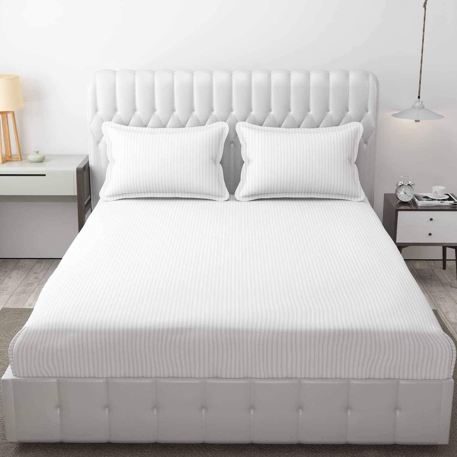 FRESH FROM LOOM 300 TC Microfiber Wrinkle Resistant|Soft Skin Safe|Breathable Queen Size Flat Striped Bedsheets|All Season Soft Fabric|Double Bedsheet Set with 2 Pillow Covers (95x90 Inches Wine)