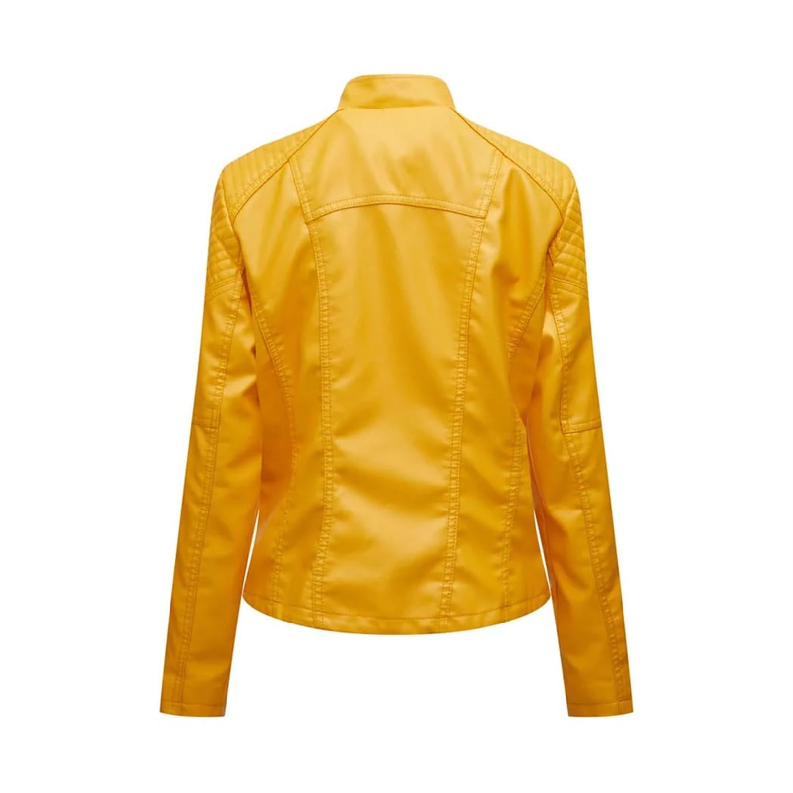 Chaqueta de piel sintética para mujer, con cremallera y cuello de solapa, chaqueta de motociclista con costuras