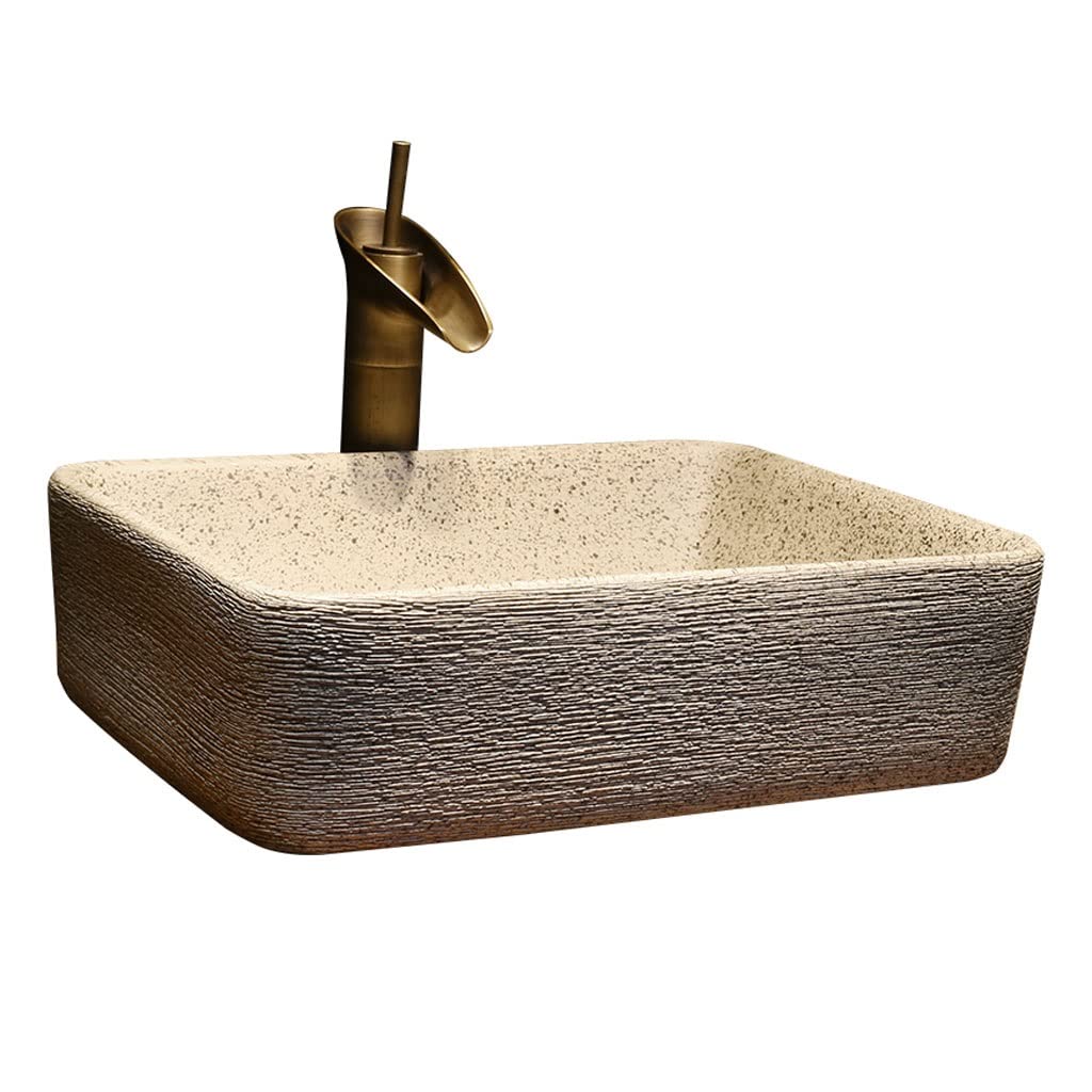 HTTGDGDH Bathroom Sink Bathroom Vessel Sink Art Countertop Basin Bathroom Utensils Sink Rectangular Ceramic Washbasin With Faucet Bathroom Vessel Sinks,