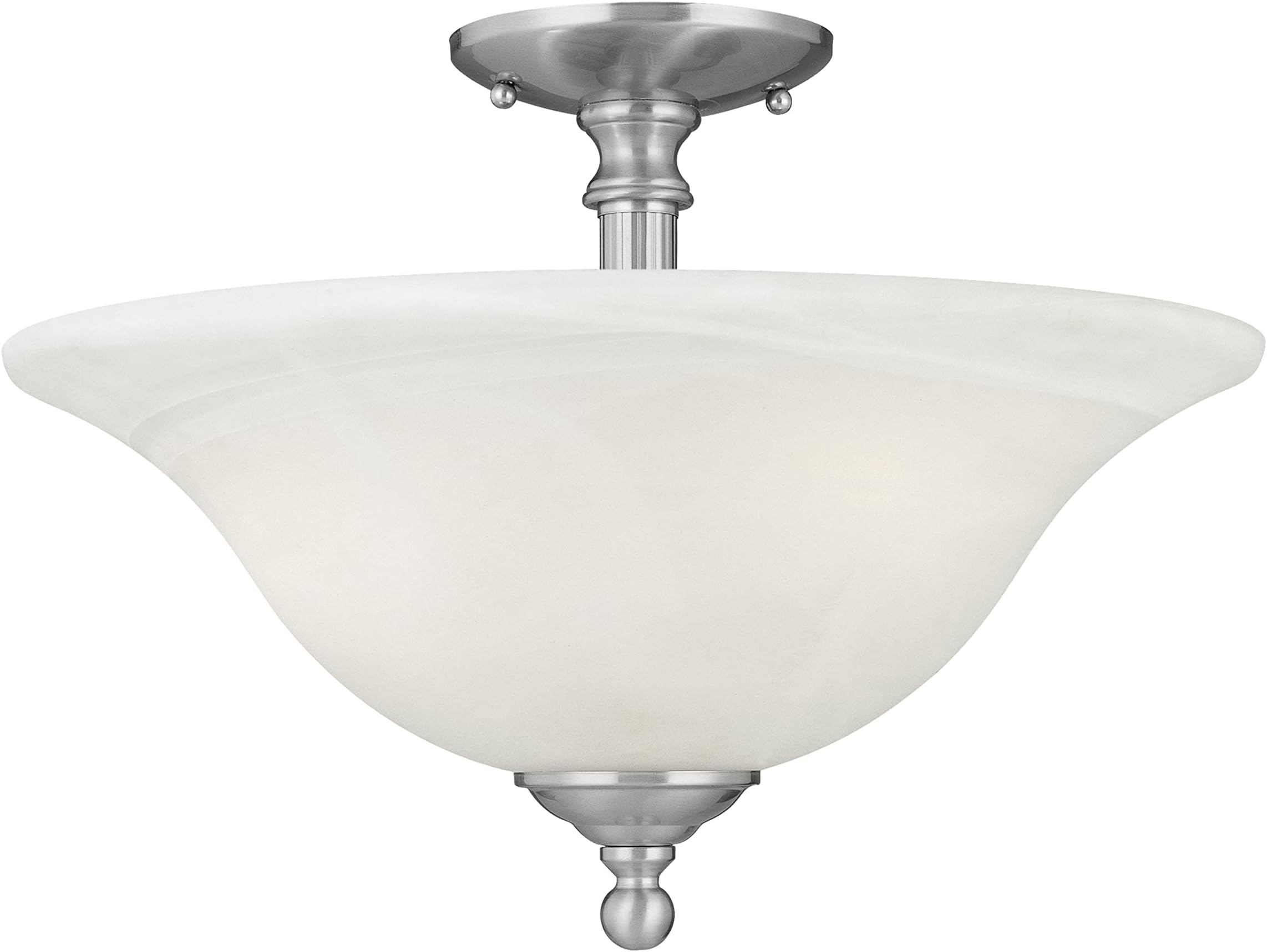 Riva 3-Light Ceiling Lamp in Brushed Nickel with Alabaster White Swirl Glass, 16" Wide