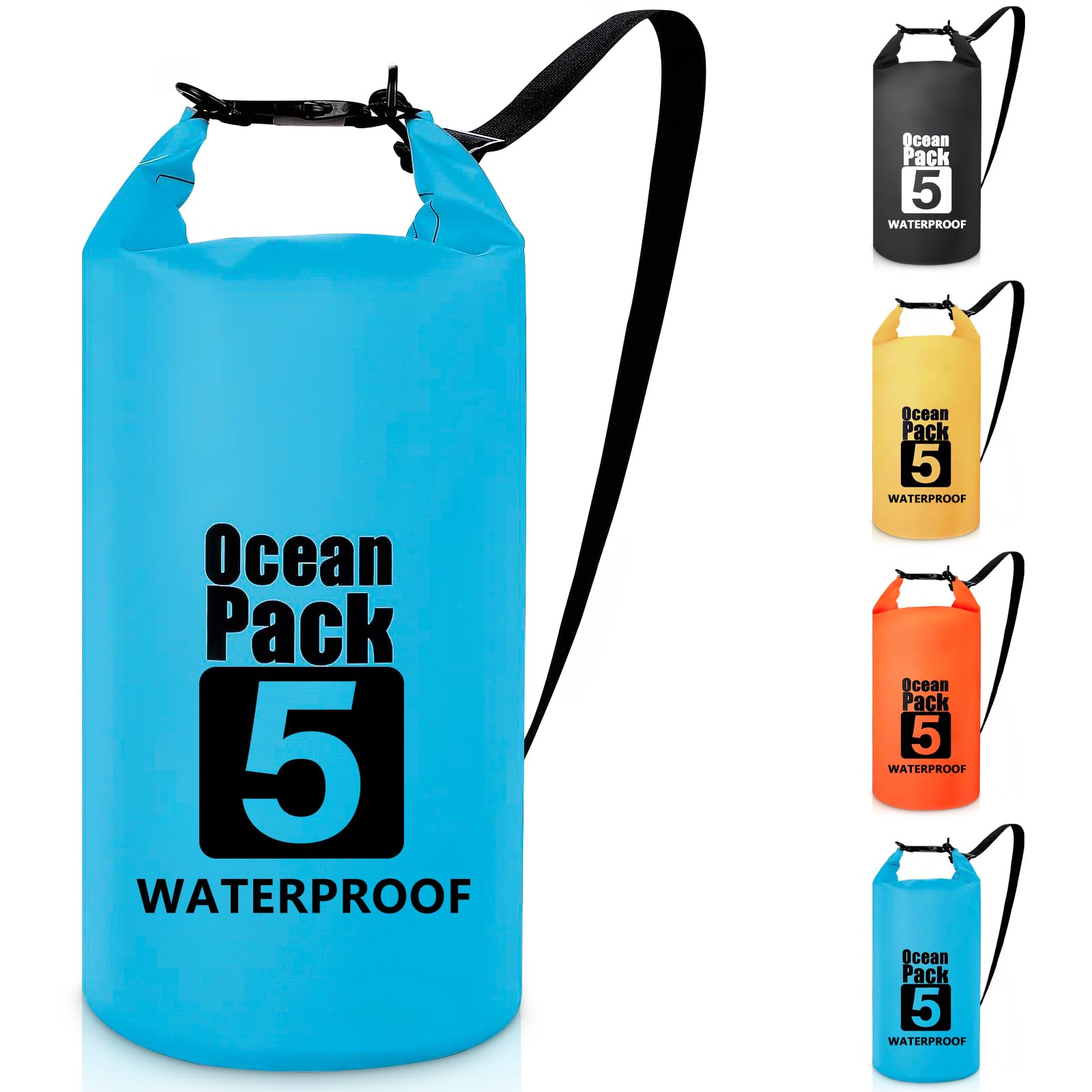 Borse Impermeabili, 5L/10L/20L/30L Dry Bag Sacco Impermeabile con Tracolla Regolabile, Sacche Stagne Impermeabili per Sport Acquatici, Campeggio, Rafting, Kayak, Pesca, Escursionismo