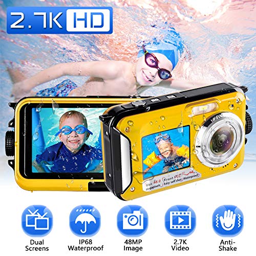 Camara Acuatica Camara Sumergibles 2.7K Full HD 48.0 MP Camara Acuatica Submergible Selfie Pantallas Dobles Camara Fotos Acuatica con Flash para Bucear