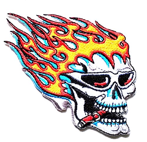 Nipitshop Patches Flaming Skull Patch Skull Ghost Patch Biker Motorcycle Rider Novelty Patch for Clothes Backpacks T-Shirt Jeans Skirt Vests Scarf Hat Bag