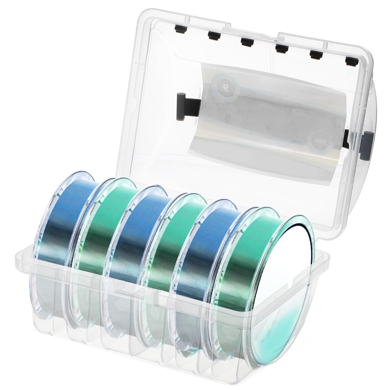 POPETPOP Fishing Line Storage Box Portable Plastic Organizer for Nylon Carbon Spools with Handle 6.5X4.9X3.9 Inches Lightweight Fishing Spool Case