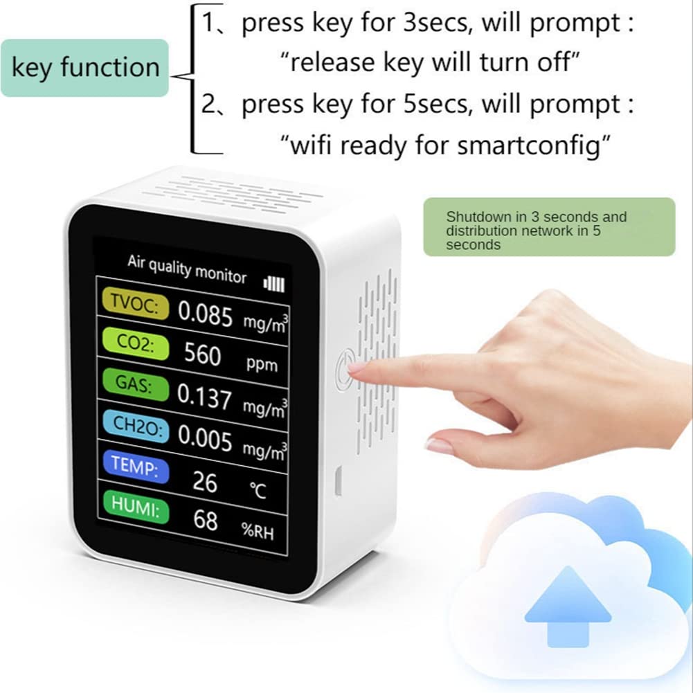1 zestaw Tuya WiFi CO2 czujnik TVOC CO2 Gaz CH2O miernik temperatury i wilgotności powietrza wielofunkcyjny, biały