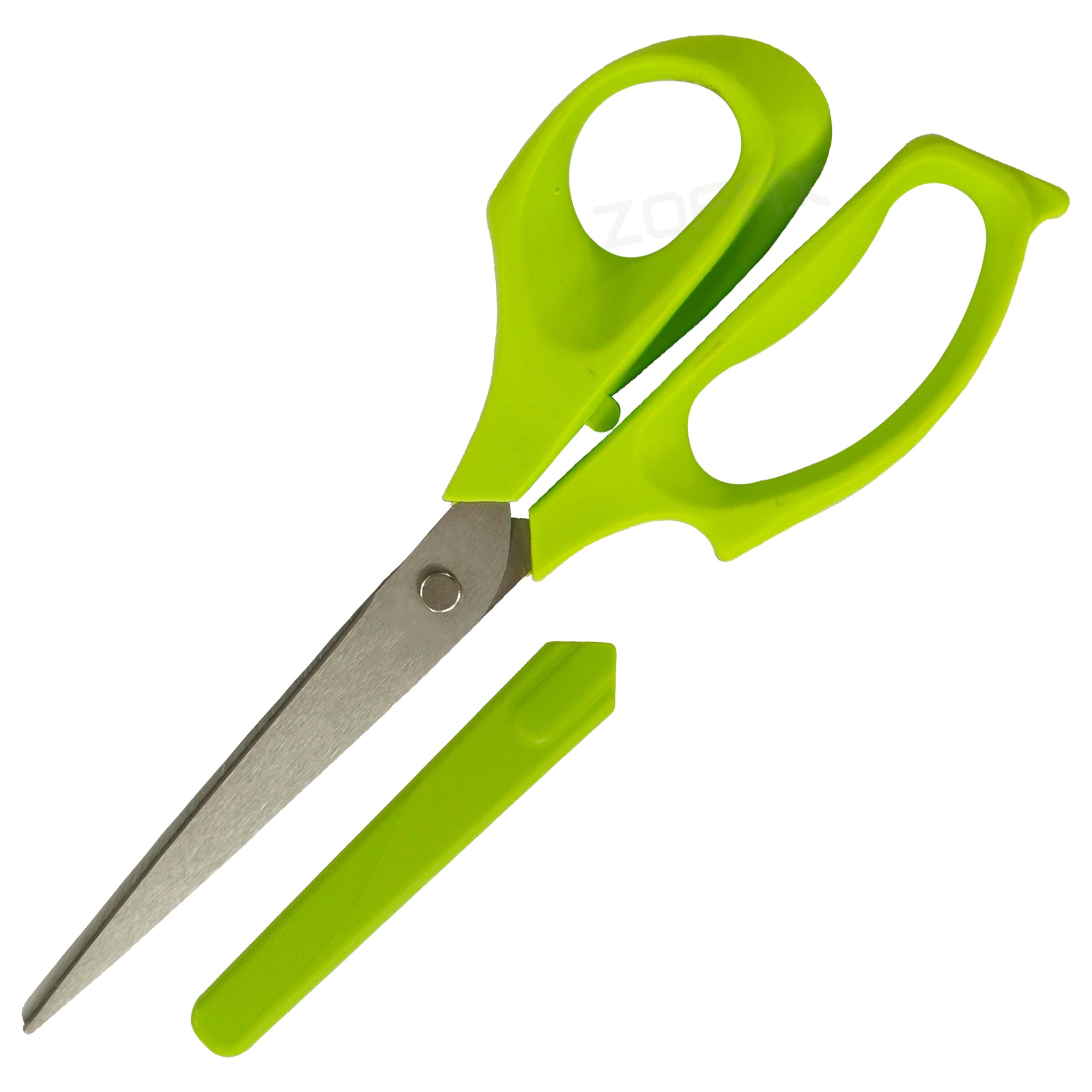 SL1583C Heavy Duty Scissors with Safety Cover, 212mm, Green Body, High Precision Stainless Steel Blades, Durable Polypropylene Build, 3D Grip Handles, Durable Build, Home Office Craft Use, iZOFAX