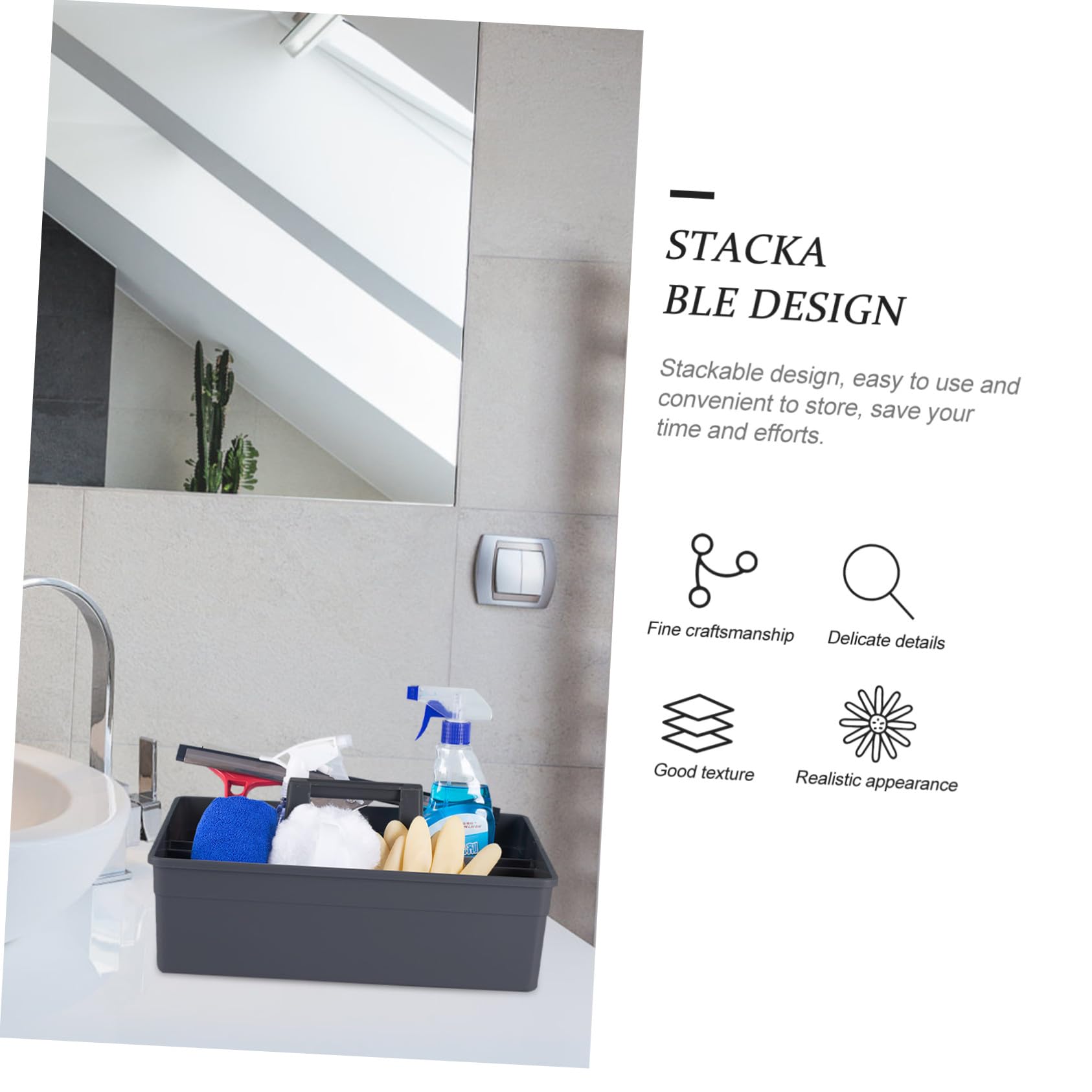 TOYANDONA Caja Organizadora de Plástico con Diseño Apilable y Asa Portátil Varios estilos para Transporte de Limpieza Varios estilos y Almacenamiento en Baño o Limpieza de Ventanas