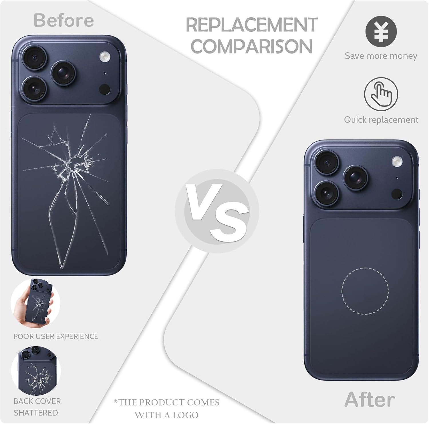 Back Glass Replacement for iPhone 17 Pro(6.3 inches,Deep Blue) Integrated Glass & Magnet & Repair Tools are Included