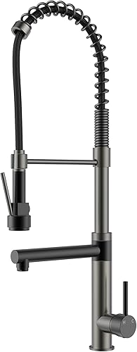 LOVMOR Grifo de cocina preenjuague con relleno de olla, mango único, alta presión, negro mategris mate, acero inoxidable de 2 funciones