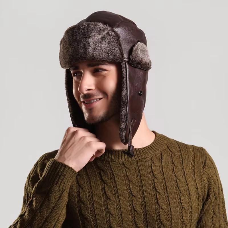 Sombrero Hombre Gorro De Aviador con Orejeras para Hombre, De Piel Sintética, De Invierno, con Orejeras Rusas.