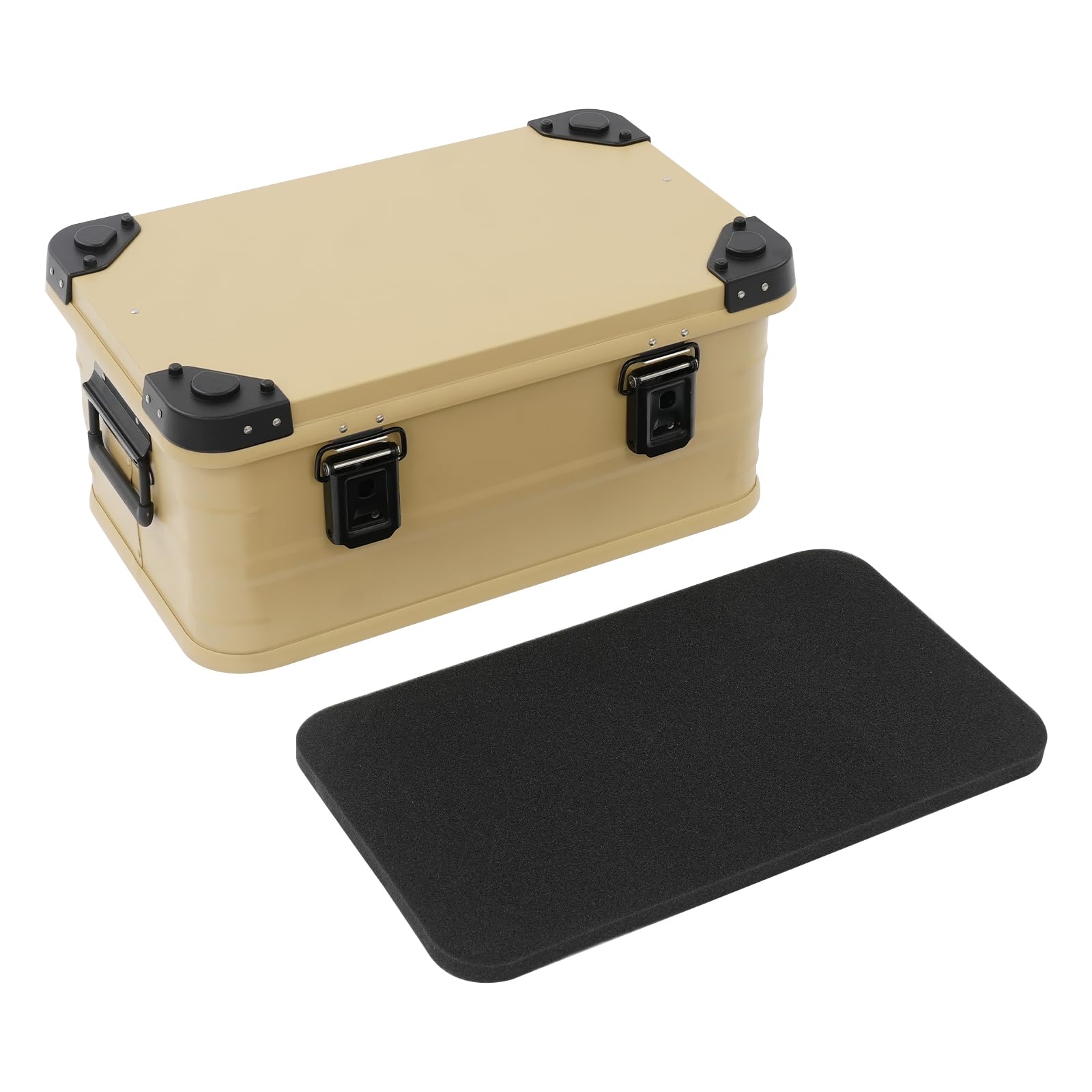 OUKANING 30L Alu Aufbewahrungsbox wasserdicht, Metallbox für Camping und Werkzeug, aluminium transport kiste mit Gummidichtung, stapelbare Outdoor-Lagerbox für Zuhause, Auto, Baustelle (Khaki)