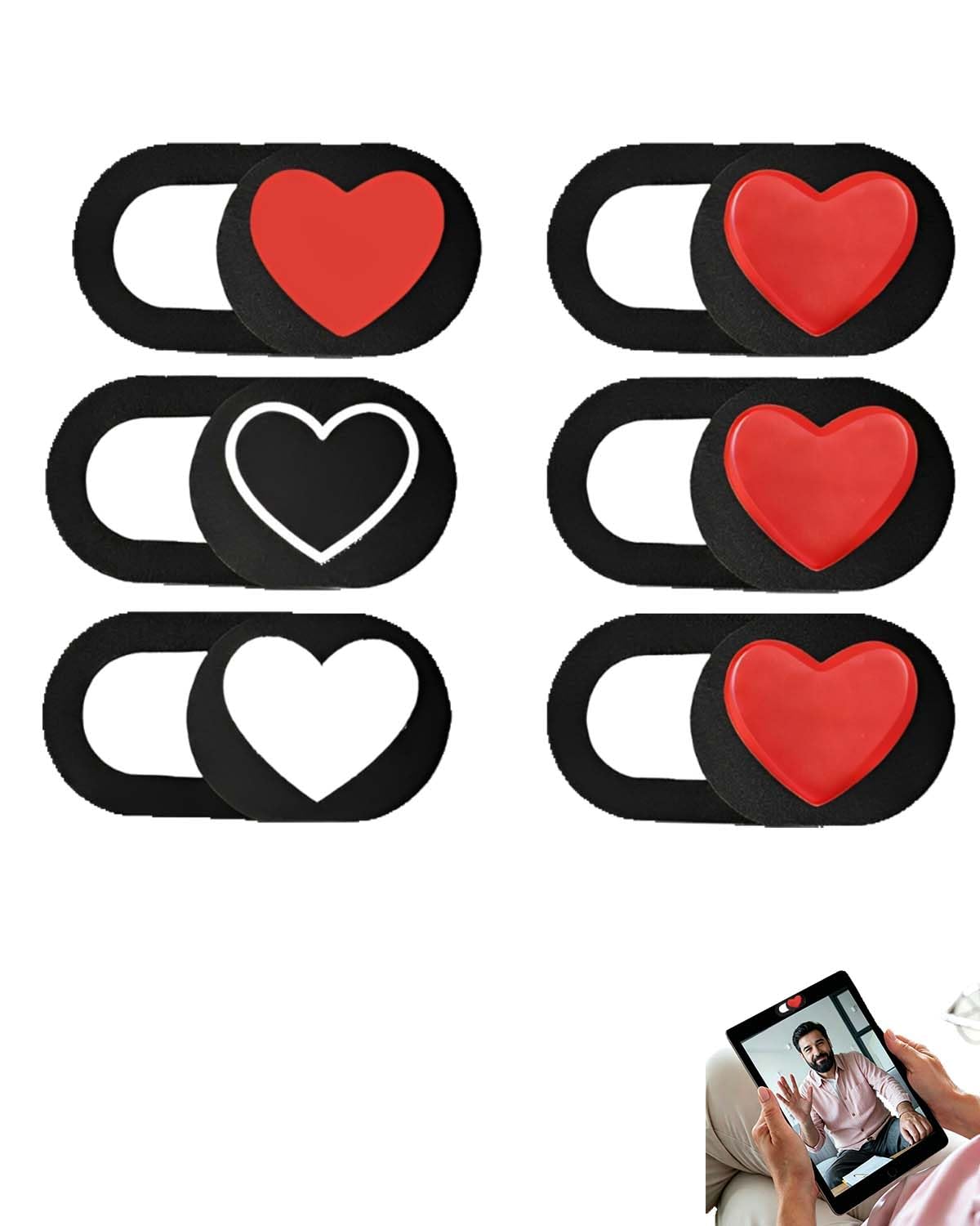 Lot de 6 Cache Webcam & Caméra d'Ordinateur Portable, Smartphone, Tablette - Design Cœur Ultra Fin, Protection Confidentialité Anti-Espion