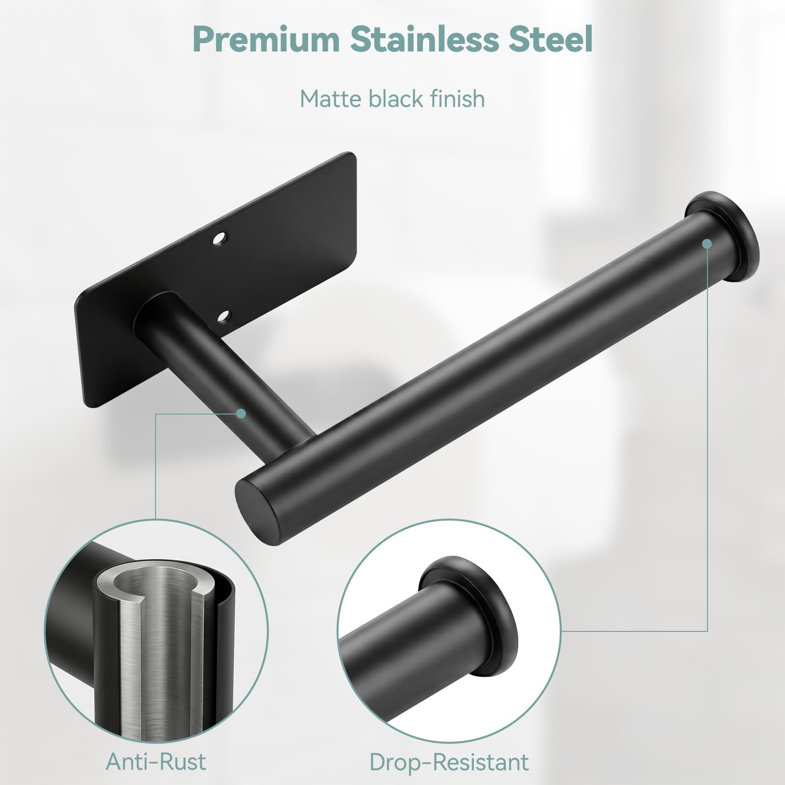 Toilet Paper Holder Wall Mount, Adhesive/Screw, for Bathroom, RV, Black — Amazon image 4