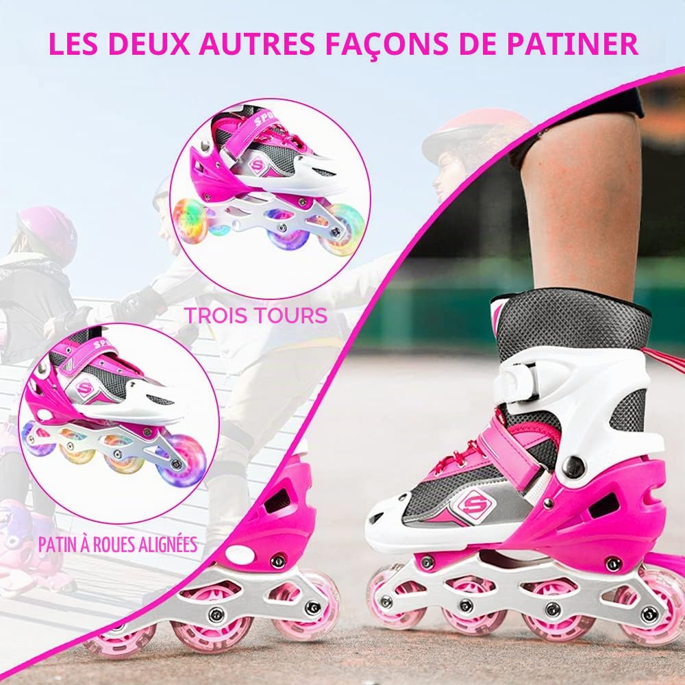 HHD Patins à Roues alignées réglables pour garçons et Filles débutants ， Patins à roulettes 3 en 1 Patins à Roues alignées Triskates avec Roue éclairée par LED Sûr et Durable