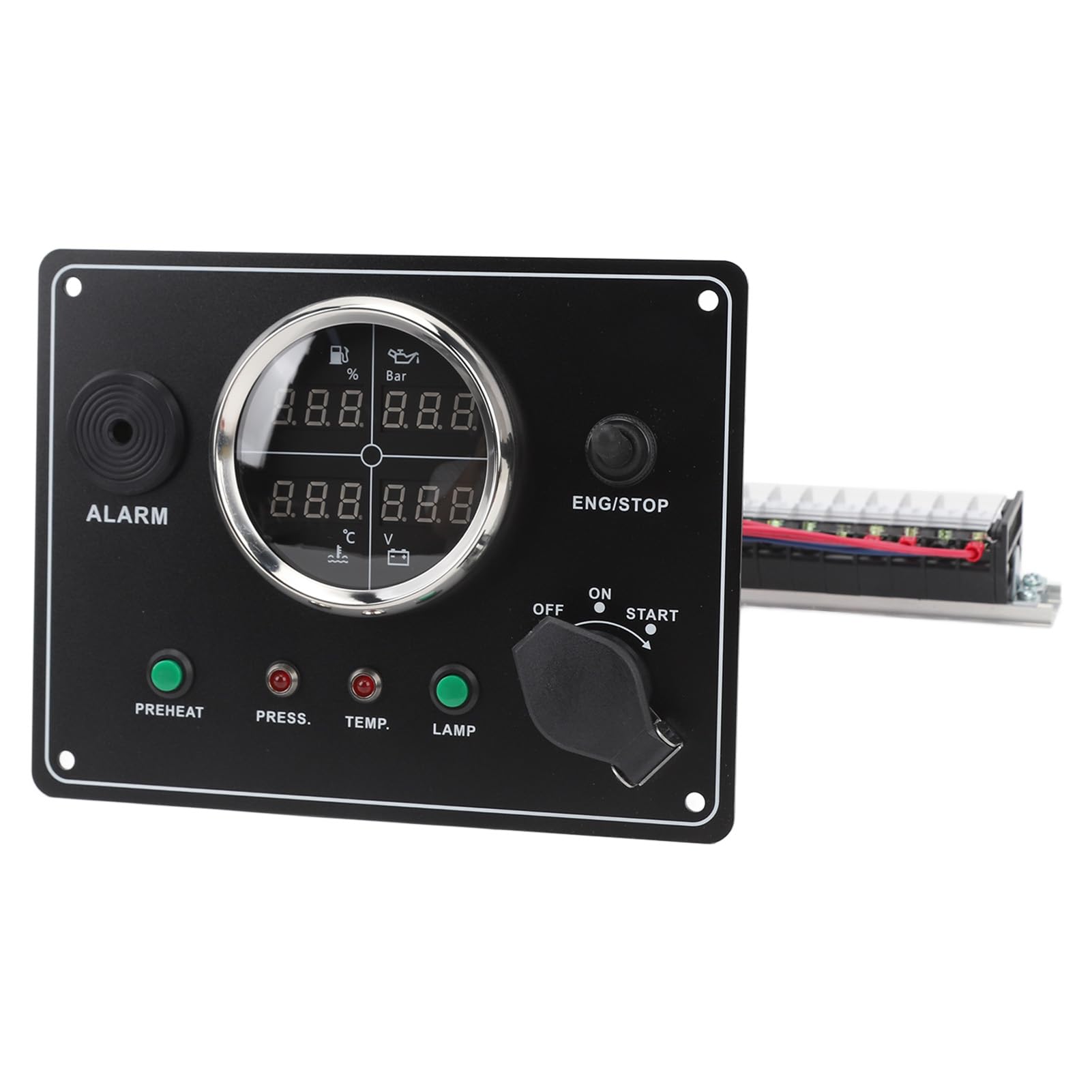 Boat Gauges Set, Marine Switch Panel with Keys Metal Plastic Digital Gauge Cluster Set for Yachts Speedboats (Black)