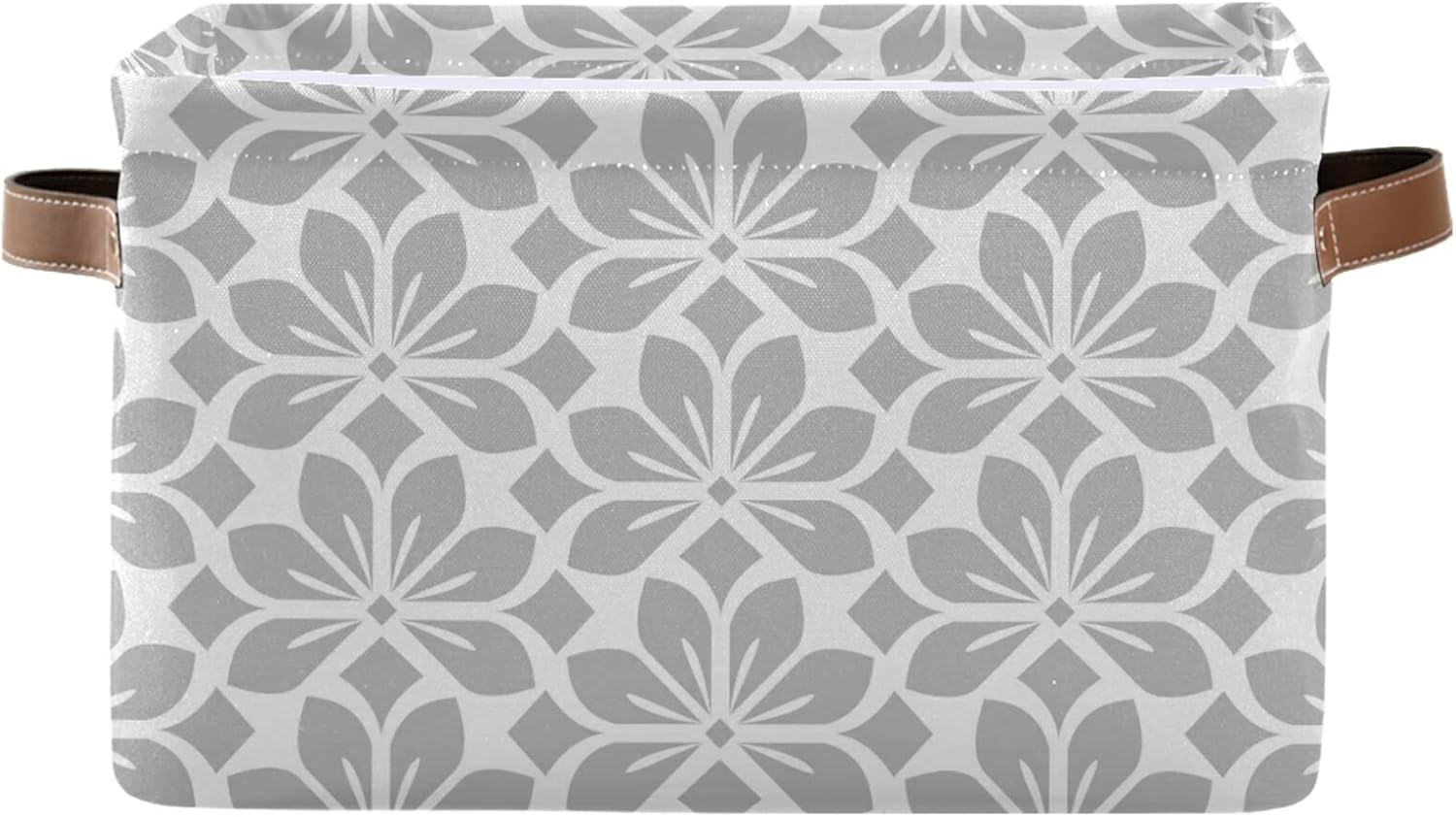 Grey White Floral Leaves Storage Basket Fabric Basket Boxes