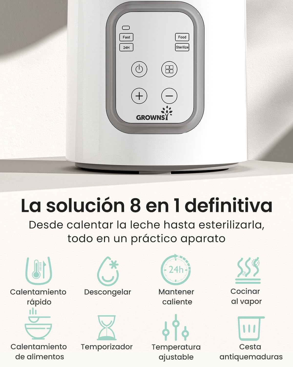 GROWNSY Calentador de biberones para biberones 8 en 1Fast Calentador de alimentos para bebés para mantener caliente la comida del bebé y descongelar, blanco