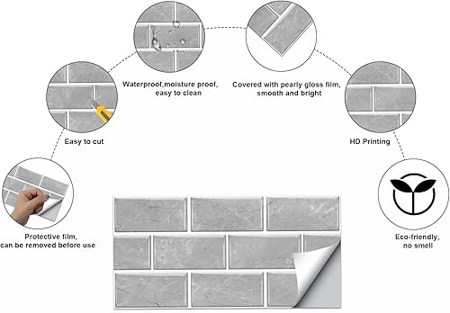 Miniatura 10 de Papel tapiz negro de 12 hojas, azulejos de metro de 6 x 12 pulgadas, azulejos autoadhesivos de PVC, impermeables, adhesivos de vinilo para