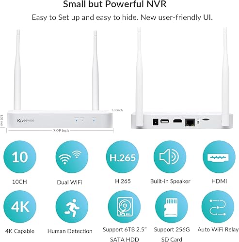 Miniatura 8 de yeewise Seguimiento automático Sistema de cámara de seguridad inalámbrica PTZ 2K NVR WiFi de 10 canales 5 MP y 4 cámaras Wi-Fi giratorias