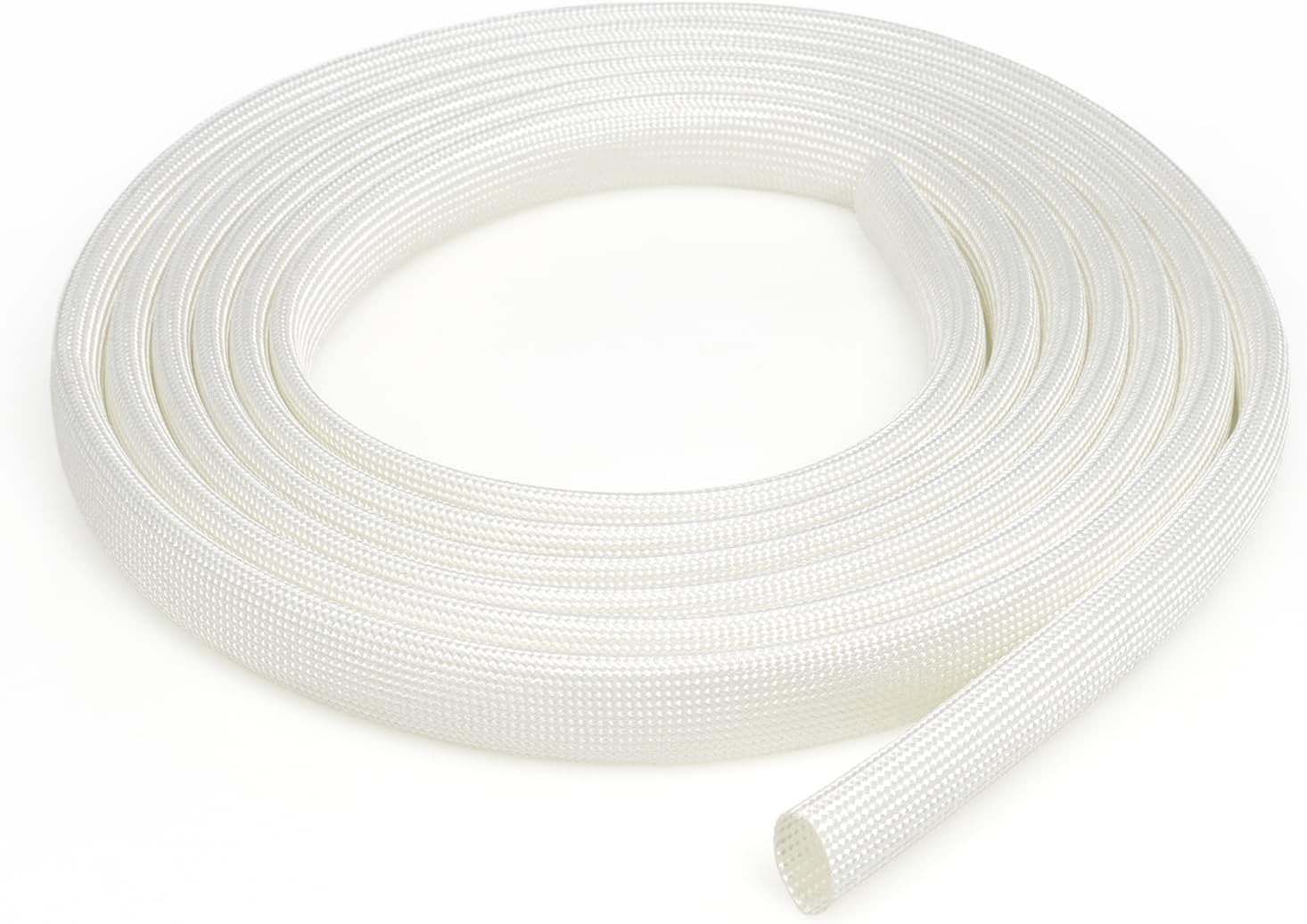 Braided Fiberglass Sleeve, 10ft High Temp Cable Sleeve, Flexible Cable Management Cable Protector for Car Wire Loom Protection (White, 1")