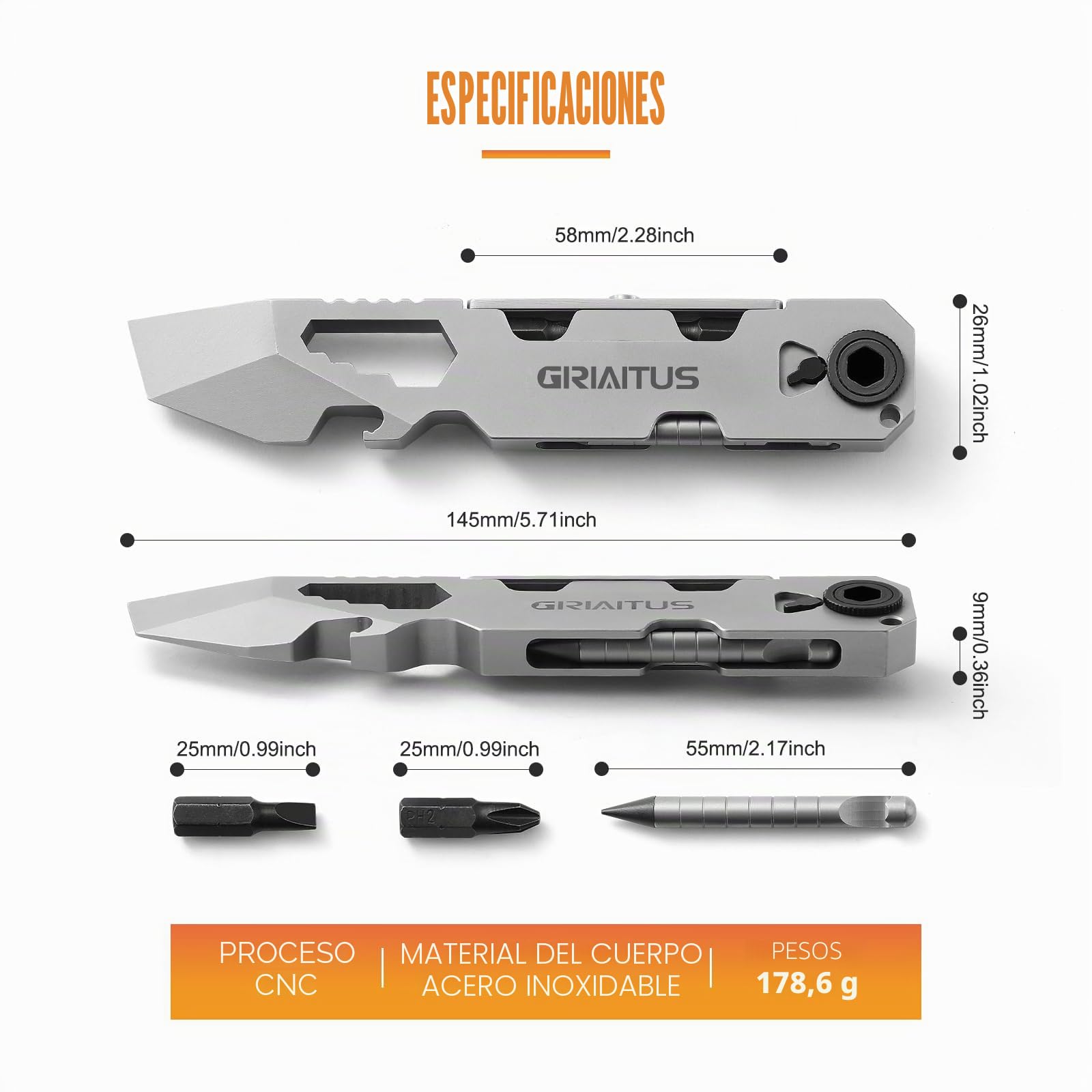 Multiherramienta EDC con barra de palanca con destornillador de trinquete bidireccional y bolígrafo eterno, llaves, palanca, abridores de botellas y cajas, accesorios para acampar