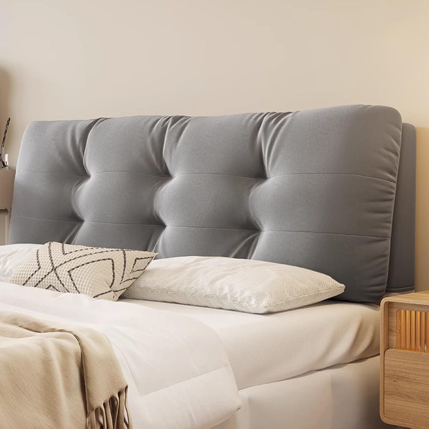 Copertura Testiera Letto,Coprire Antipolvere In Tessuto In Velluto Dove Cover,Addensare Anti-Graffio Copri Testiera Rimovibile E Lavabile,Cuscini Per Testata Letto Matrimoniale(180*60*12CM(Straps),Gra