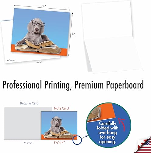 Miniatura 2 de The Best Card Company - 10 tarjetas de felicitación para perros en blanco para todas las ocasiones (4 x 5.12 pulgadas) - Perros de ojos de lectura